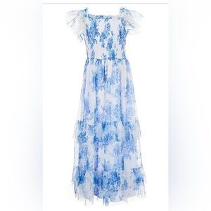 Rare Editions Dress Girls Size 14 Blue & White Floral Long Excellent Condition!